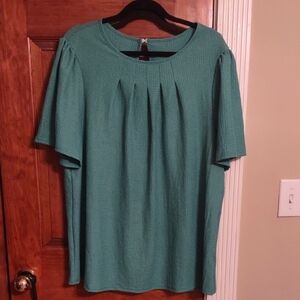 SHEIN Green Flutter Sleeve Pleated Blouse